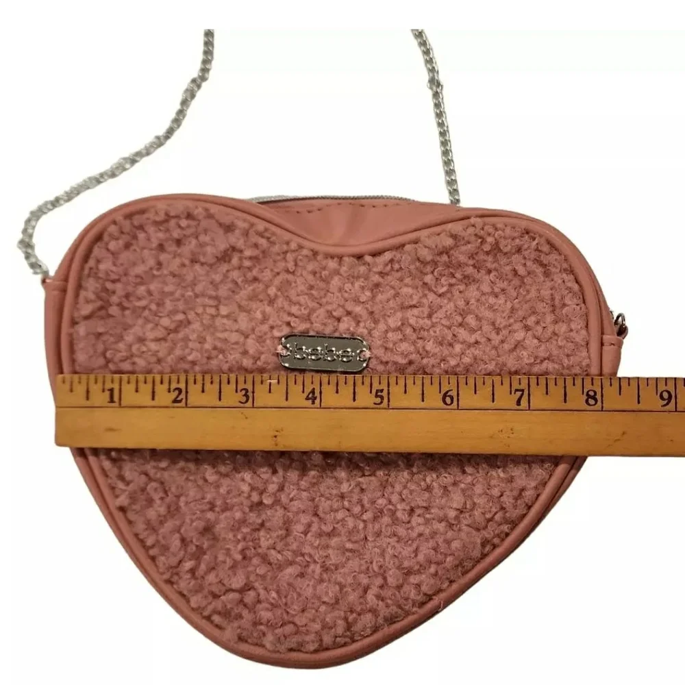 Bebe Pink Heart Crossbody Bag with Plush Texture - Picture 9 of 13